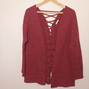Women's Heart & Hips Red Knit Lace Up Back Cardigan Burgundy Size Small